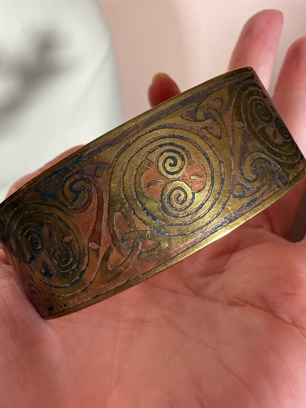 Vintage Celtic Copper Brass wide Cuff Bracelet unisex Fairycore Boho Large
